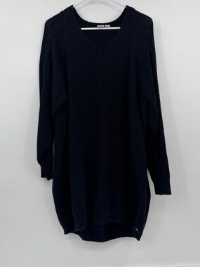 Roxy Sweater Women XL Black Faded Oversized Chunky Knit Pullover Tunic Casual
